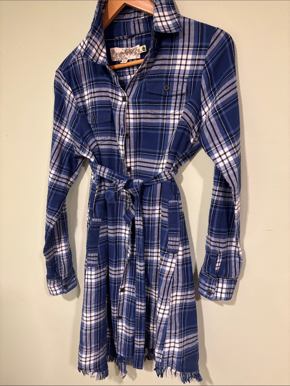 Aventura 100% Organic Cotton Women’s Blue Plaid Shirt Dress with Belt